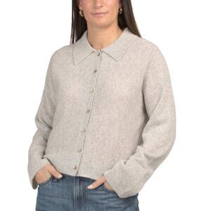 JASON WU Dove Grey Cashmere Boxy Button Down Collared Sweater